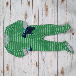 Carter's Green/Gray Striped Dino Fleece Footies 12M
